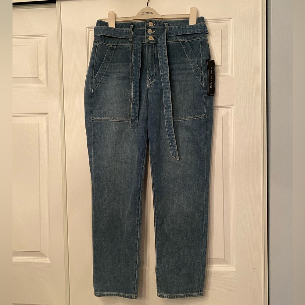 Veronica Beard High-Rise Blue Denim Paperbag Jeans